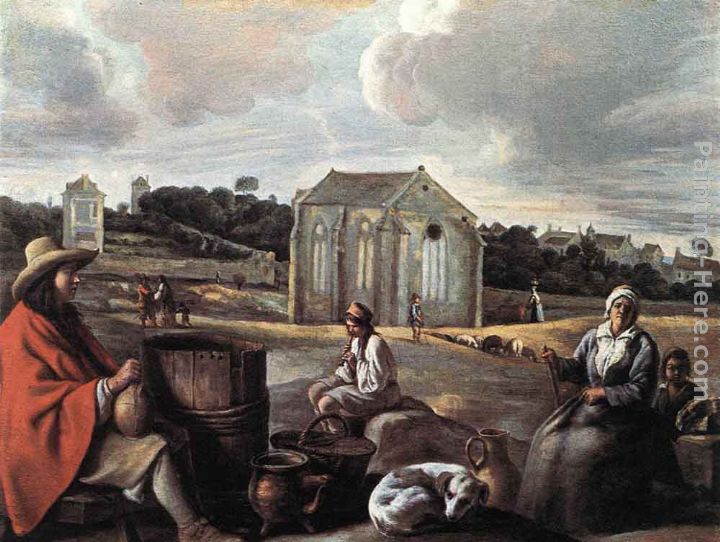 Louis Le Nain Landscape with Peasants and a Chapel